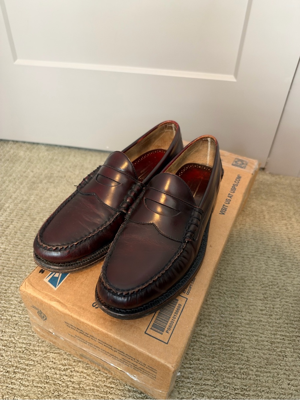 Johnston & Murphy Men's Dark Burgundy Leather Penny Loafers